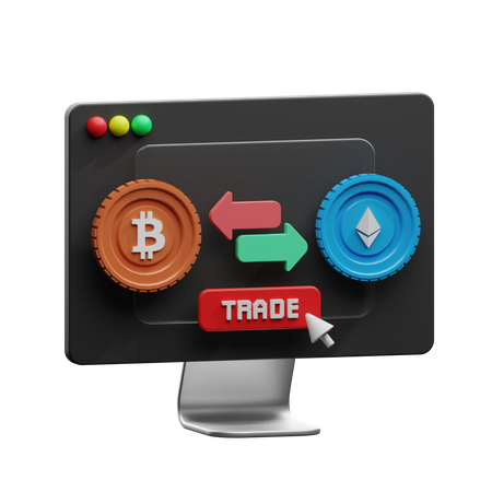 Crypto Trade Desktop 3D Illustration