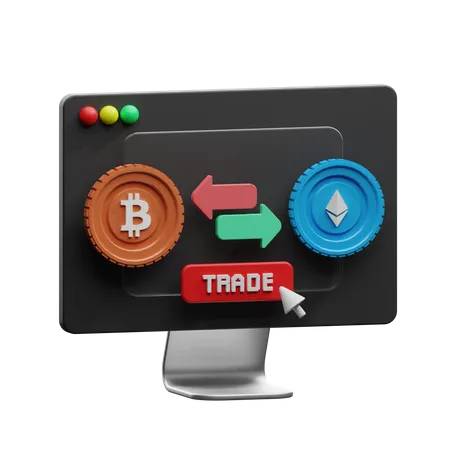 Crypto Trade Desktop 3D Illustration