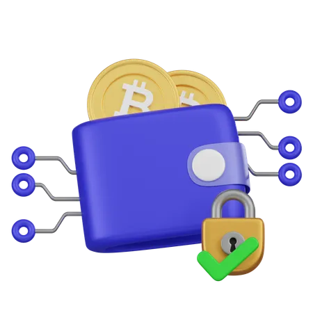 A 3 D Image Showcasing A Blue Crypto Wallet With A Bitcoin Emblem Secured By An Advanced Lock Highlighting Enhanced Wallet Security 3D Icon