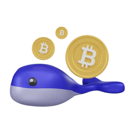 A 3 D Illustration Representation Of A Crypto Whale Symbolized By A Large Whale Alongside Bitcoin Coins Indicative Of Significant Market Influence And Accumulation 3D Icon