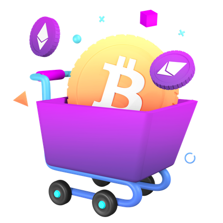 Cryptocurrency Cart  3D Illustration