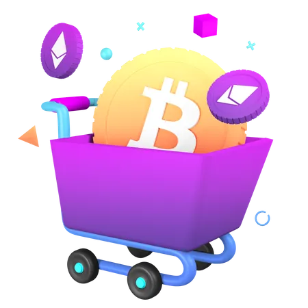 Cryptocurrency Cart  3D Illustration