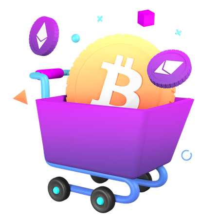 Cryptocurrency Cart 3D Illustration