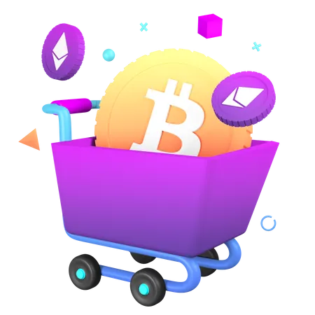 Cryptocurrency Cart 3D Illustration