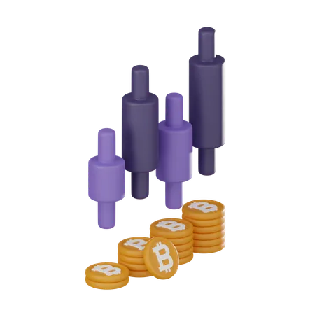 Bitcoin Coin Candlestick Chart Symbolizes Cryptocurrency Trading Investment Strategies Use In Presentations Marketing Materials Website Related Finance And Cryptocurrency 3 D Render Illustration 3D Icon