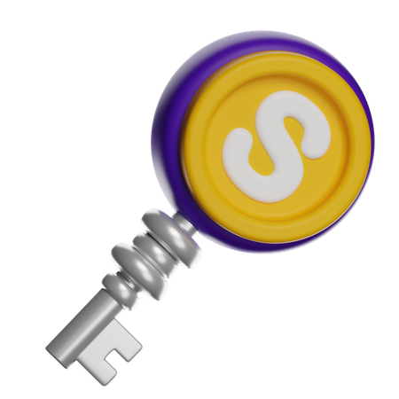 Cryptocurrency Coin With Key  3D Icon