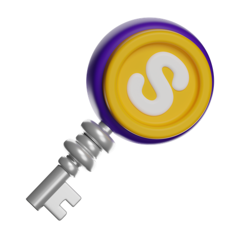 Cryptocurrency Coin With Key  3D Icon