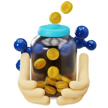 Cryptocurrency Savings in Digital Jar  3D Illustration