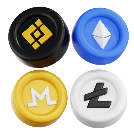 Cryptocurrency Tokens Collection  3D Icon