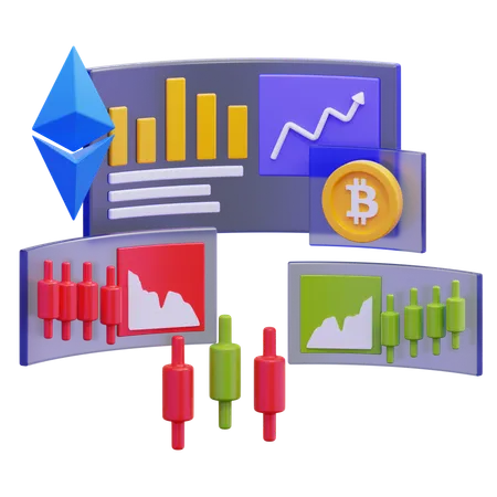 Cryptocurrency Trading Charts  3D Illustration