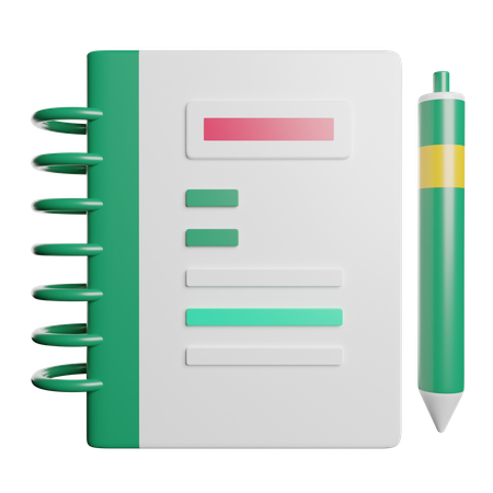 Cuaderno con bolígrafo  3D Icon