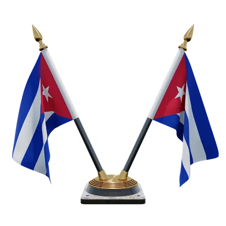 Cuba Double Desk Flag Stand  3D Illustration