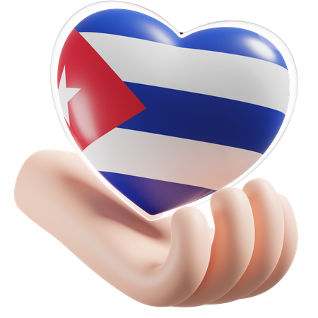 Cuba Flag Heart Hand Care  3D Icon