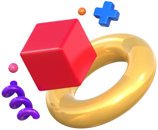 Cube And Ring Geometric Harmony Abstract Shapes  3D Icon
