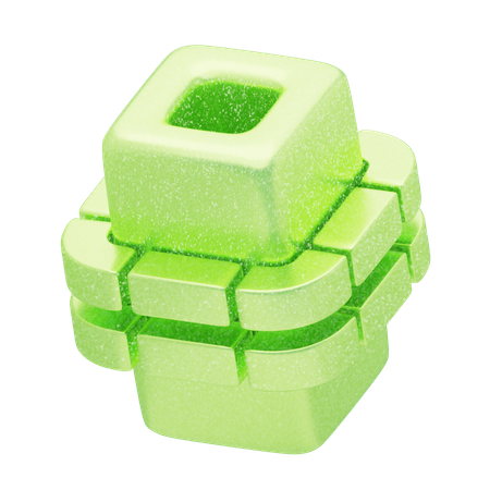 Cube modulaire abstrait vert pailleté  3D Icon