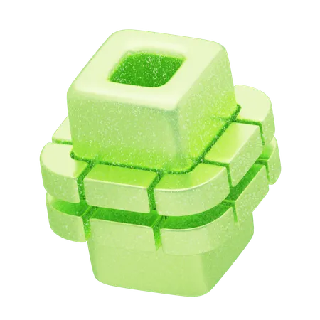 Cube modulaire abstrait vert pailleté  3D Icon