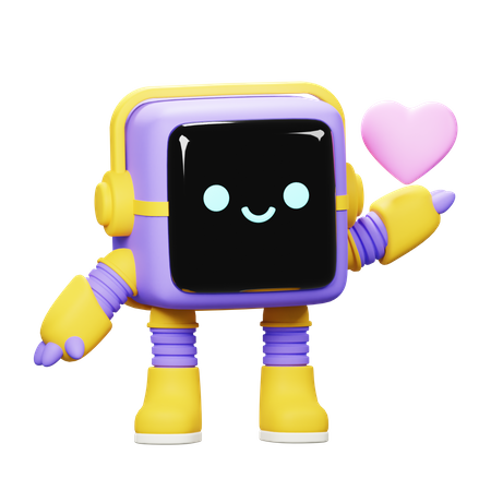 Cube robot and love  3D Illustration