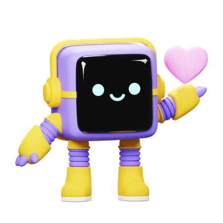 Cube robot and love  3D Illustration