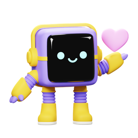 Robot cube et amour  3D Illustration