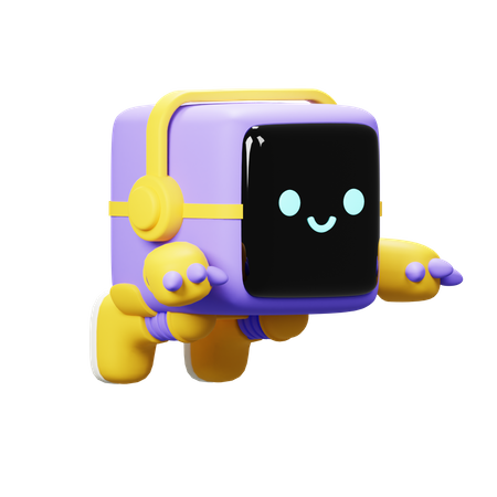 Cube robot floating  3D Illustration