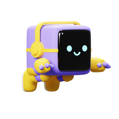 Cube robot floating 3D Illustration