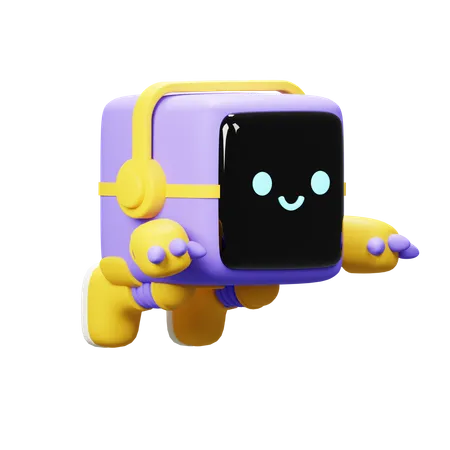 Cube robot floating  3D Illustration