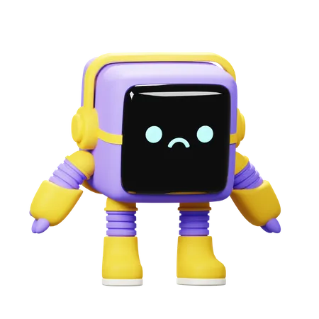 Cube robot sad  3D Illustration