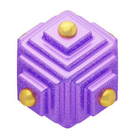 Cubo morado abstracto brillante con detalles dorados  3D Icon