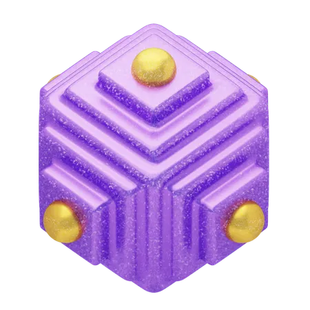 Cubo morado abstracto brillante con detalles dorados  3D Icon