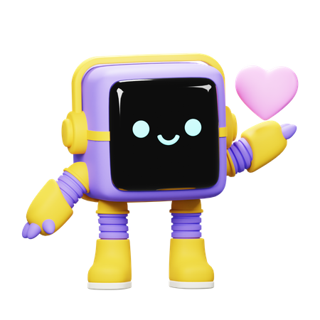 Robô cubo e amor  3D Illustration