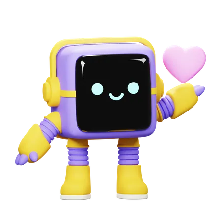 Robô cubo e amor  3D Illustration