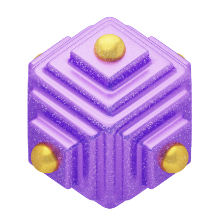 Cubo roxo abstrato com glitter e detalhes dourados  3D Icon