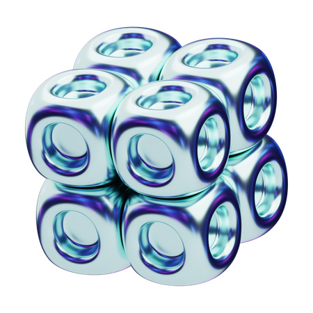 Cubos metálicos agrupados abstractos cromáticos con agujeros circulares  3D Icon