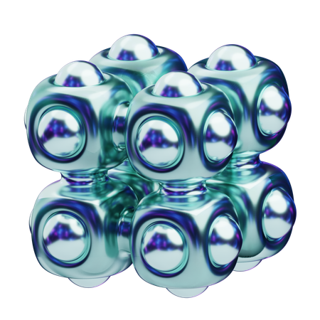 Cubos metálicos agrupados abstractos cromáticos con nodos esféricos  3D Icon