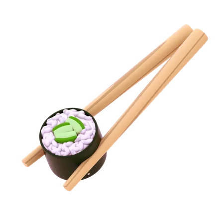 Cucumber Hosomaki In Chopstick  3D Icon