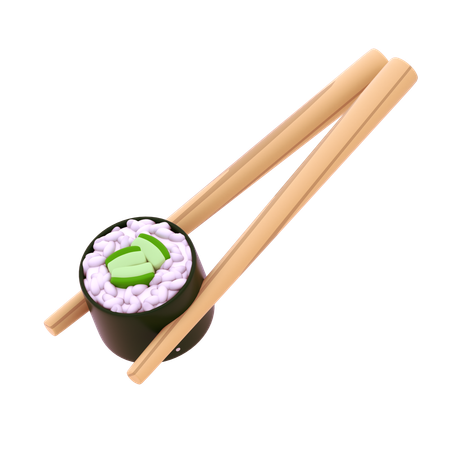 Cucumber Hosomaki In Chopstick  3D Icon