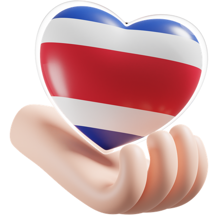 Corazón Cuidado De Las Manos Bandera De Costa Rica  3D Icon