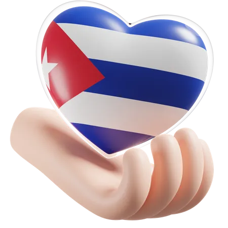 Corazón Cuidado De Las Manos Bandera De Cuba  3D Icon