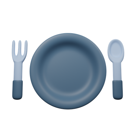 Cuillère, fourchette et assiette  3D Icon