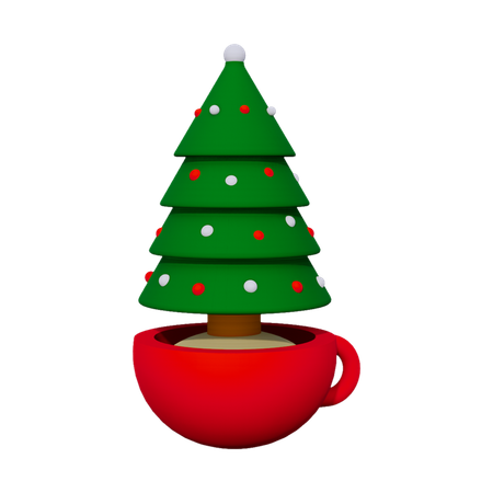 Cup And Christmas Tree  3D Icon