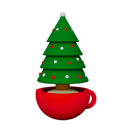 Cup And Christmas Tree  3D Icon