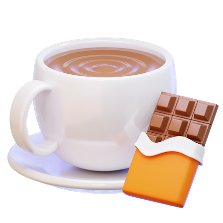 Cup Of Hot Chocolate With Chocolate Bar  3D Icon