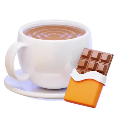 Cup Of Hot Chocolate With Chocolate Bar  3D Icon