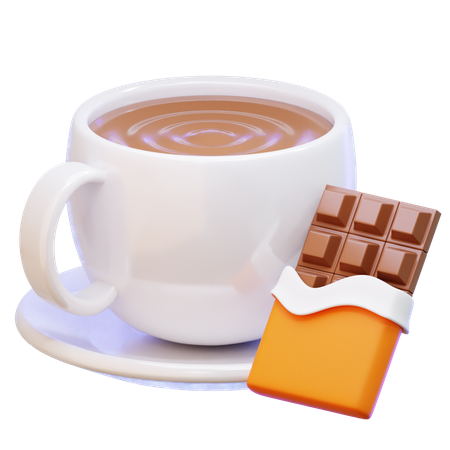 Cup Of Hot Chocolate With Chocolate Bar  3D Icon