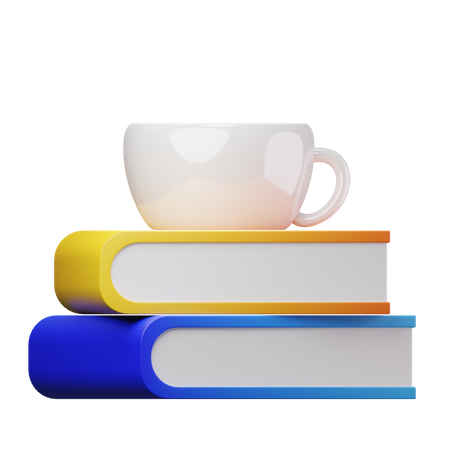 Cup On Book Stack 3D Icon