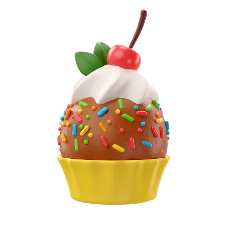 3 D Birthday Icon Cupcake With Cherry 3D Icon