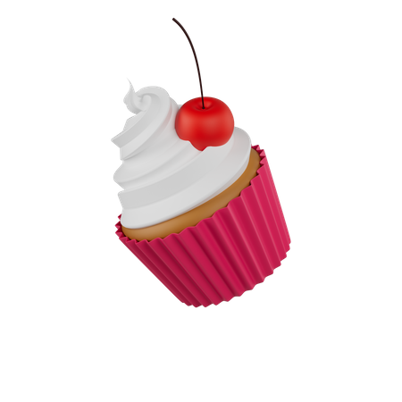 Cupcake à la crème et aux cerises  3D Icon