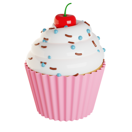 Cupcake com cereja  3D Illustration