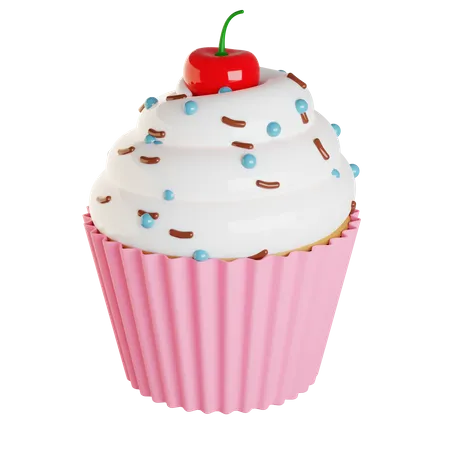 Cupcake com cereja  3D Illustration