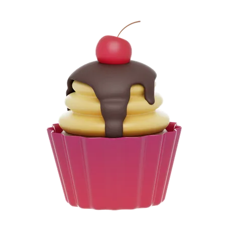 Cereja doce no topo do cupcake  3D Icon